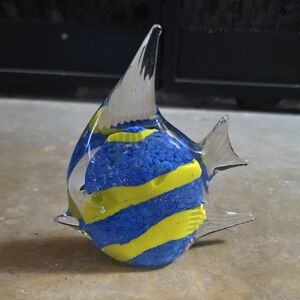 Murano Blue and Yellow Striped Glass Fish Figurine